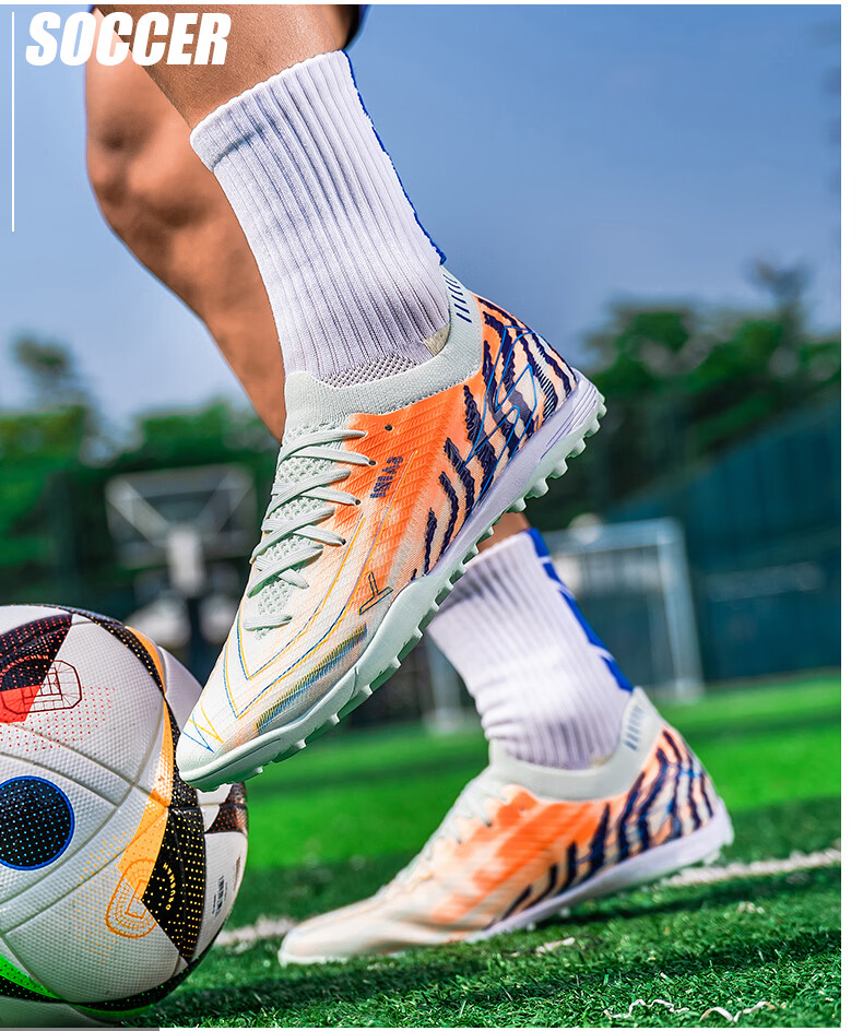 SAIBI Men's Soccer Shoes TF Turf Studs Adult Youth Student Professional Training Competition Shoes 3649S Off-White Red Size 44 25