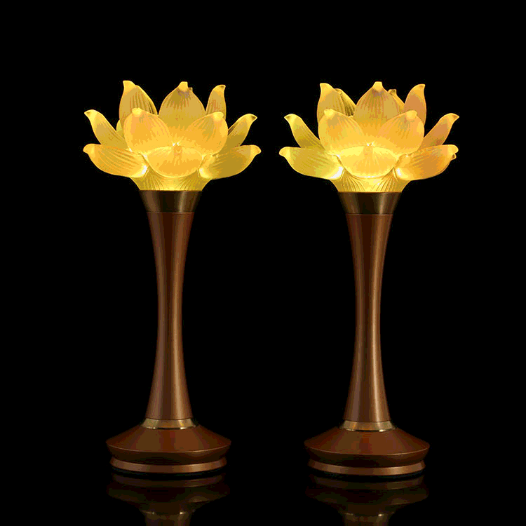 九黎圆通 七彩莲花灯琉璃供佛灯纯铜一对 插电 家用供佛led长明灯 18
