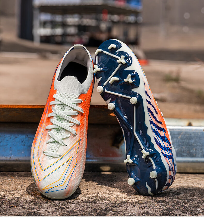 SAIBI Men's Soccer Shoes AG Long Studs Adult Youth Student Professional Training Competition Shoes 3649C Moon Blue Orange Size 35 38