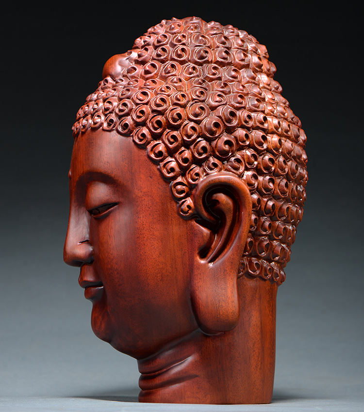 正宗府红檀木雕佛头摆件客厅中式禅意释迦摩尼佛首风水摆设工艺品红檀