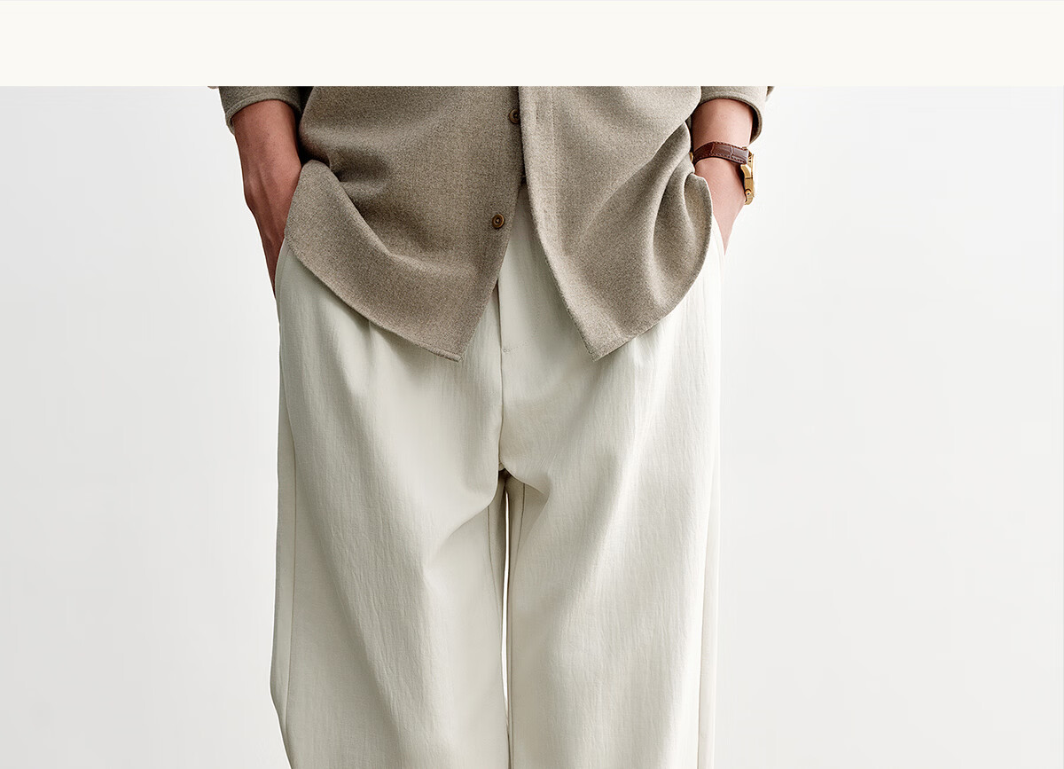 HAUT TON Lyocell Faux Linen Slightly Wrinkled Straight-Leg Pants for Men, 2026 Summer New Style Commuter Straight Casual Long Trousers 5159 25