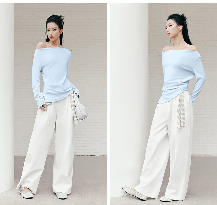 Semir Women's Long Sleeve Crop Top Off-Shoulder Waist Slim Fit Shirt 26 Autumn One-Shoulder Elegant Outerwear 10A526101001 18