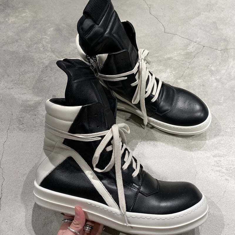 rick owens 女款黑白倒三角高帮球鞋 黑色 35.