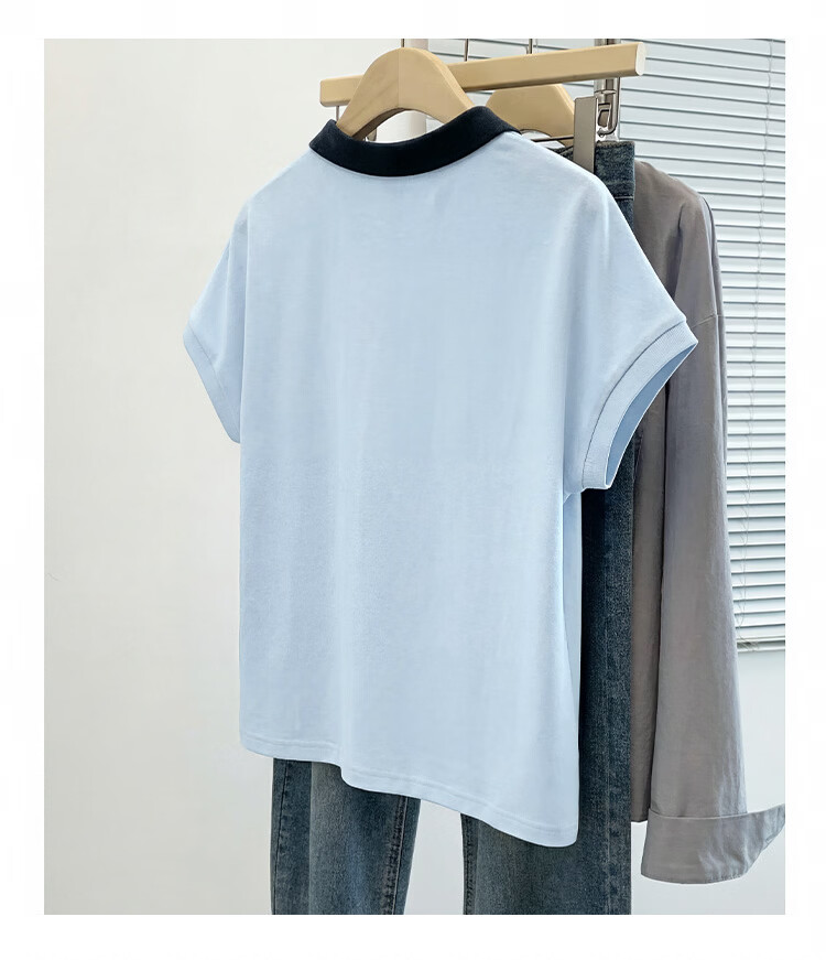 TonLion 2026 Summer Women's Patterned Polo Collar Short Sleeve T-Shirt Loose Casual Fashion Comfortable Versatile Simple Women's T-Shirt 5