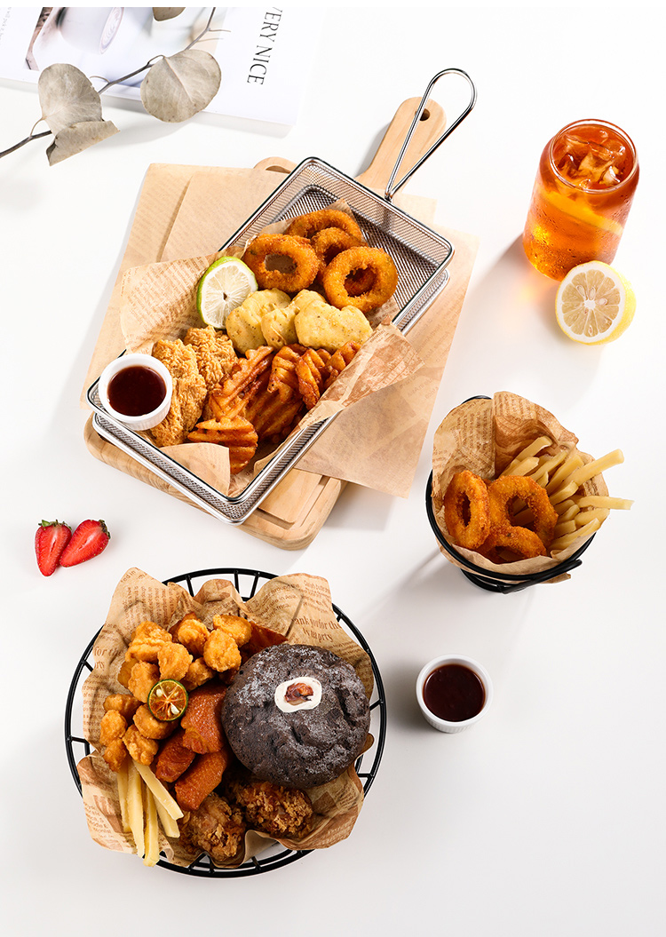 薯条篮小吃筐创意摆盘装薯条炸鸡油炸食品小吃篮薯条盘子西餐厅用双耳