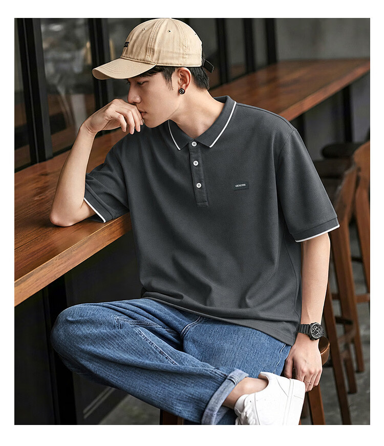 TonLion 2026 Summer New Men's Short Sleeve Polo Shirt Gray Sports Style Versatile Fashion Youth Top 6
