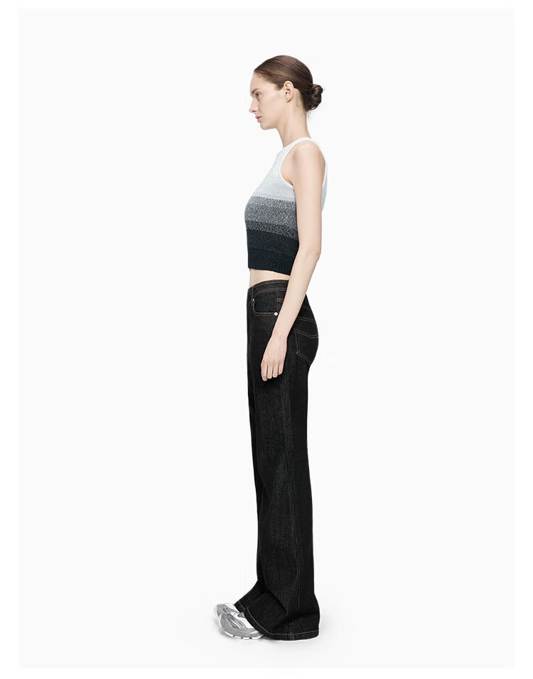 ANN ANDELMAN Official Gradient Knit Vest Women Colorblock Round Neck Chic Cropped Top Black White XS 5