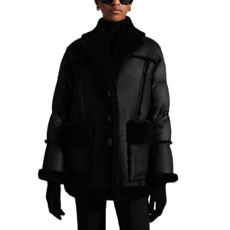 moncler/蒙口2022秋冬新款女装ilay时尚柔软长袖翻领羊皮羽绒服 黑色