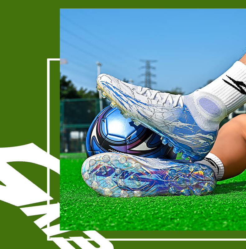 SAIBI Men's Soccer Shoes MG Electroplated Short Studs Professional Training and Competition Shoes for Adults and Youth 308MJ White Blue Size 37 24