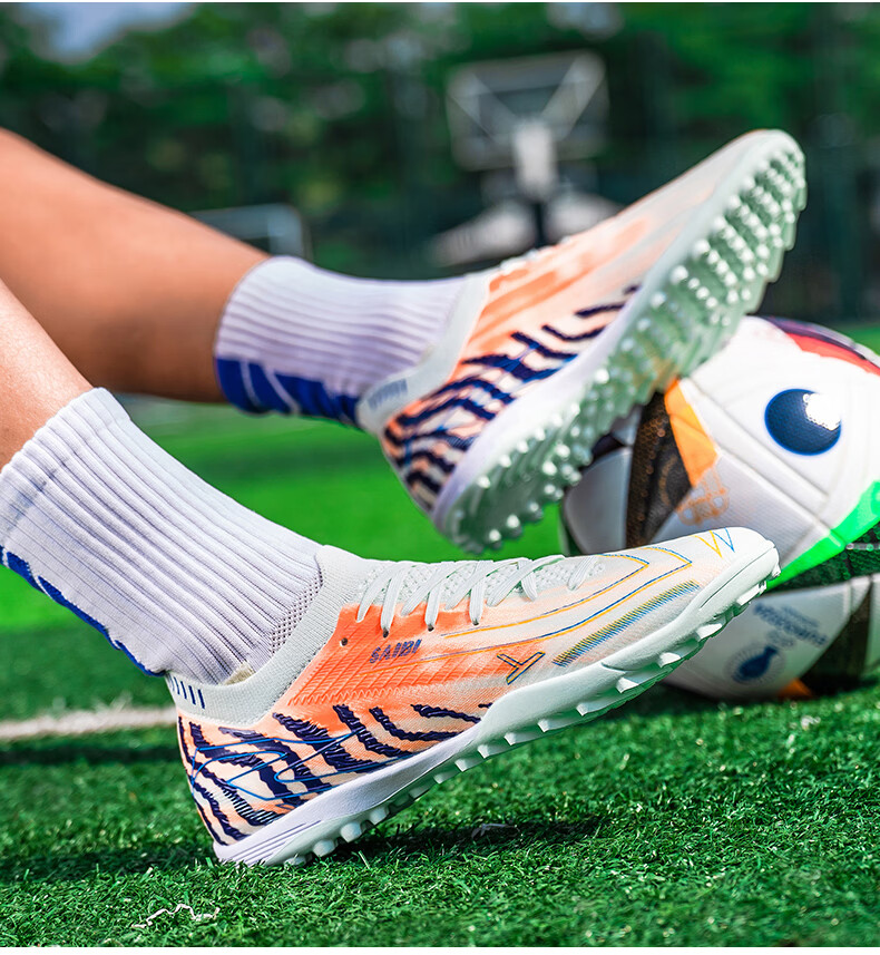 SAIBI Men's Soccer Shoes TF Turf Studs Adult Youth Student Professional Training Competition Shoes 3649S Off-White Red Size 44 23