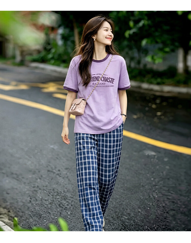 TonLion 2026 Summer Women's Short Sleeve Letter Print Mid-Length T-Shirt Casual Loose Colorblock Fashion High-End Women's T-Shirt 9