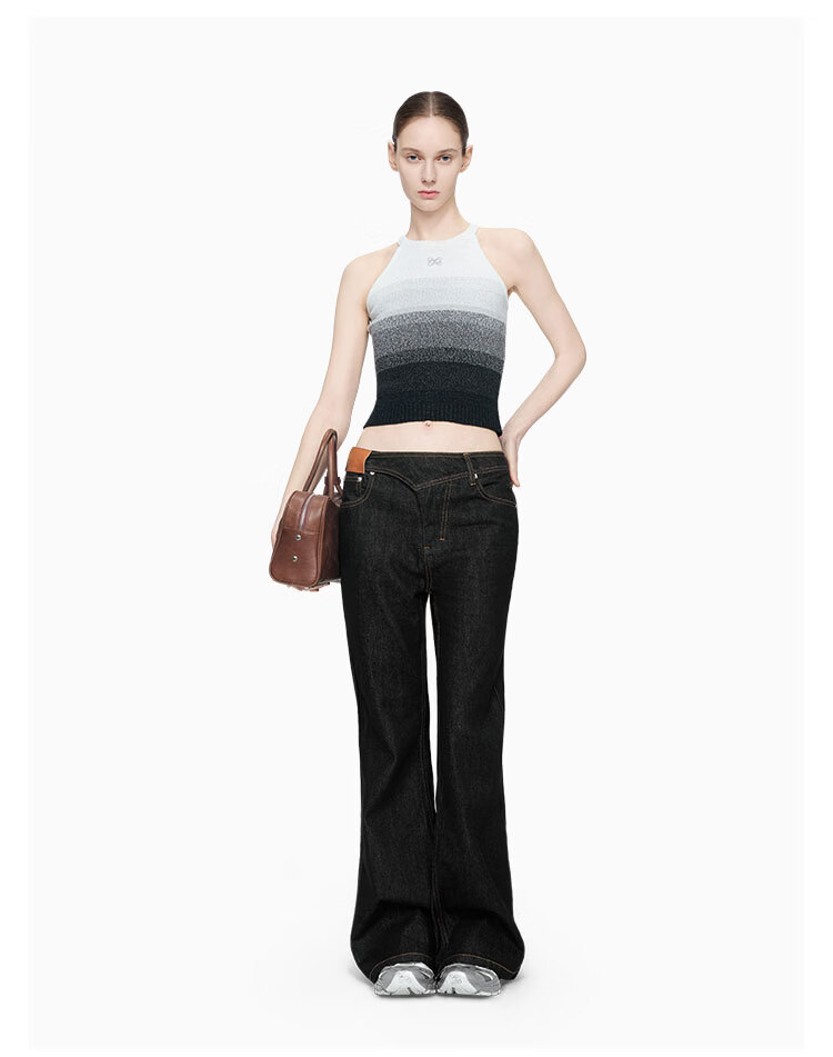 ANN ANDELMAN Official Gradient Knit Vest Women Colorblock Round Neck Chic Cropped Top Black White XS 8