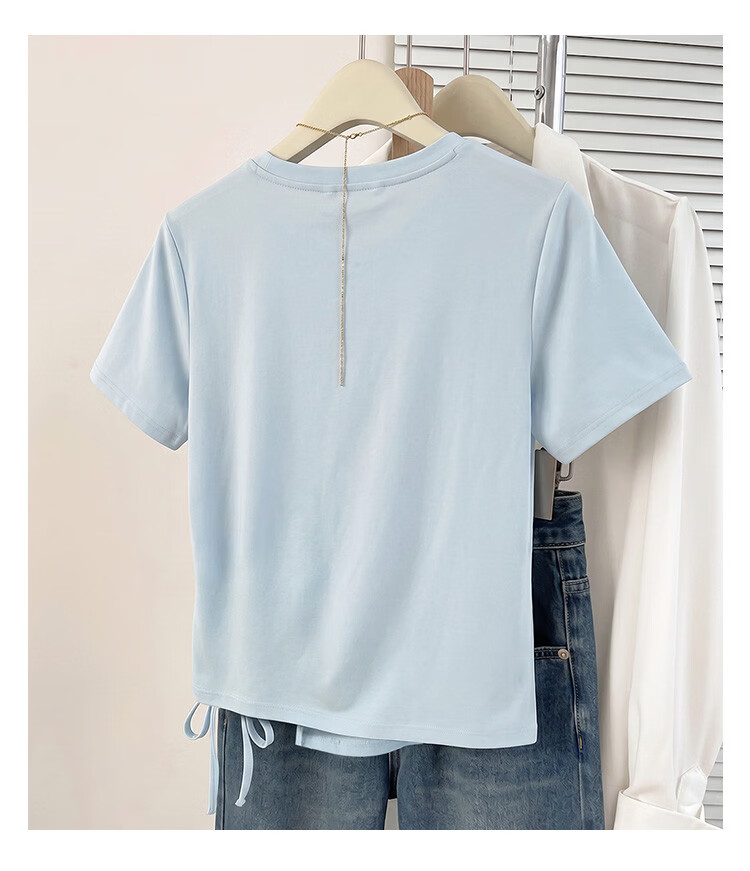 TonLion 2026 Summer New Women's Mid-Short Sleeve T-Shirt Unique Design Beautiful Waist-Slimming Top for Women 12