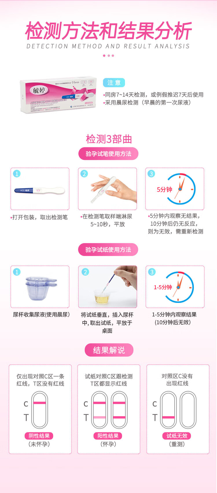 【大药房直发】毓婷验孕棒 早早孕试纸hcg高精度精准验孕棒女怀孕测试