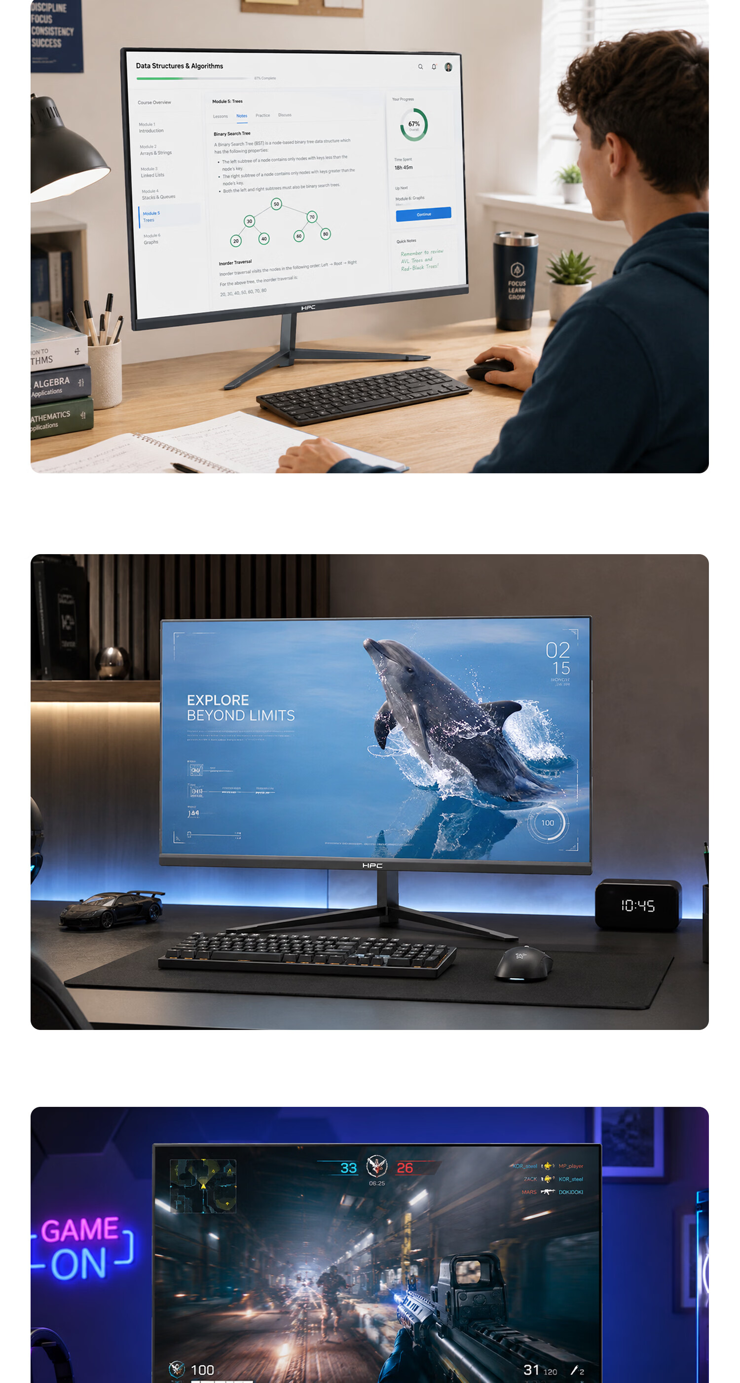 HPC 27-inch 2K Monitor 144Hz High Refresh Rate IPS Technology Built-in Speakers Home Office Entertainment Computer Display 2026 Upgrade 27H62Q 11