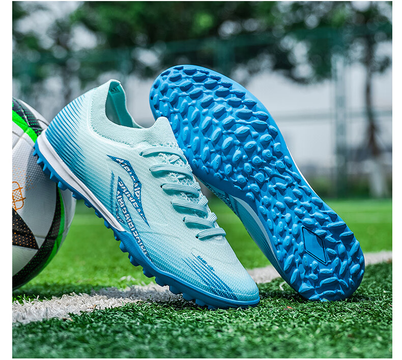 SAIBI Men's Soccer Shoes TF Turf Studs Adult Youth Student Professional Training Competition Shoes 3618S Blue Size 43 19