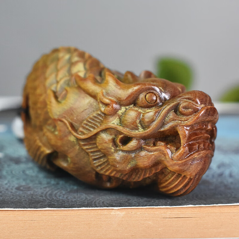 玉随乐绿檀龙鱼手把玩件鱼化龙男士文玩檀香木雕摆件工艺品饰品挂件