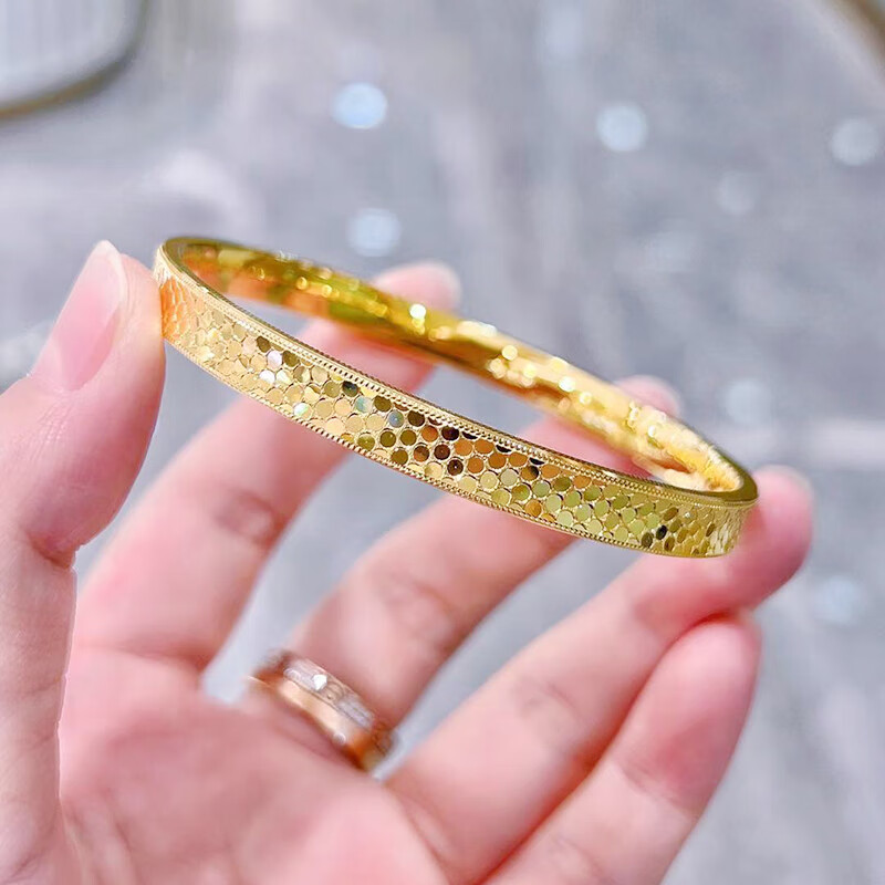 手镯女 足金999素金条形龙鳞纹金镯子送女友老婆礼物 54mm内径一只 约