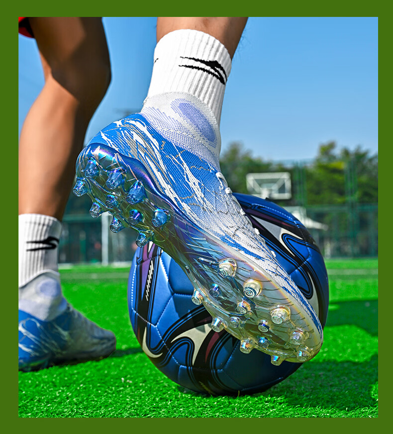 SAIBI Men's Soccer Shoes MG Electroplated Short Studs Professional Training and Competition Shoes for Adults and Youth 308MJ White Blue Size 37 26