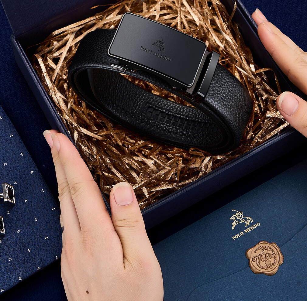 POLOMEISDO Men's Genuine Leather Belt Gift Box International Top Brand Birthday Gift for Boyfriend Husband Father 31