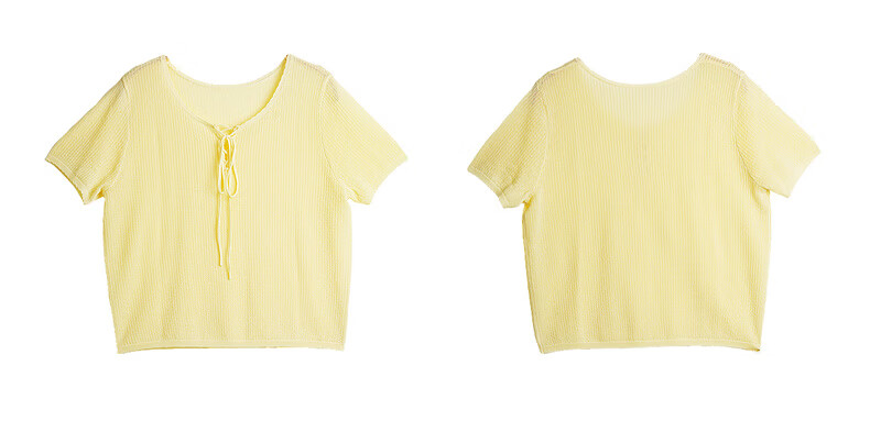 Olrain Summer New Vacation Style Large Round Neck Tie Pullover Knitwear Women Casual Top Yellow L 17