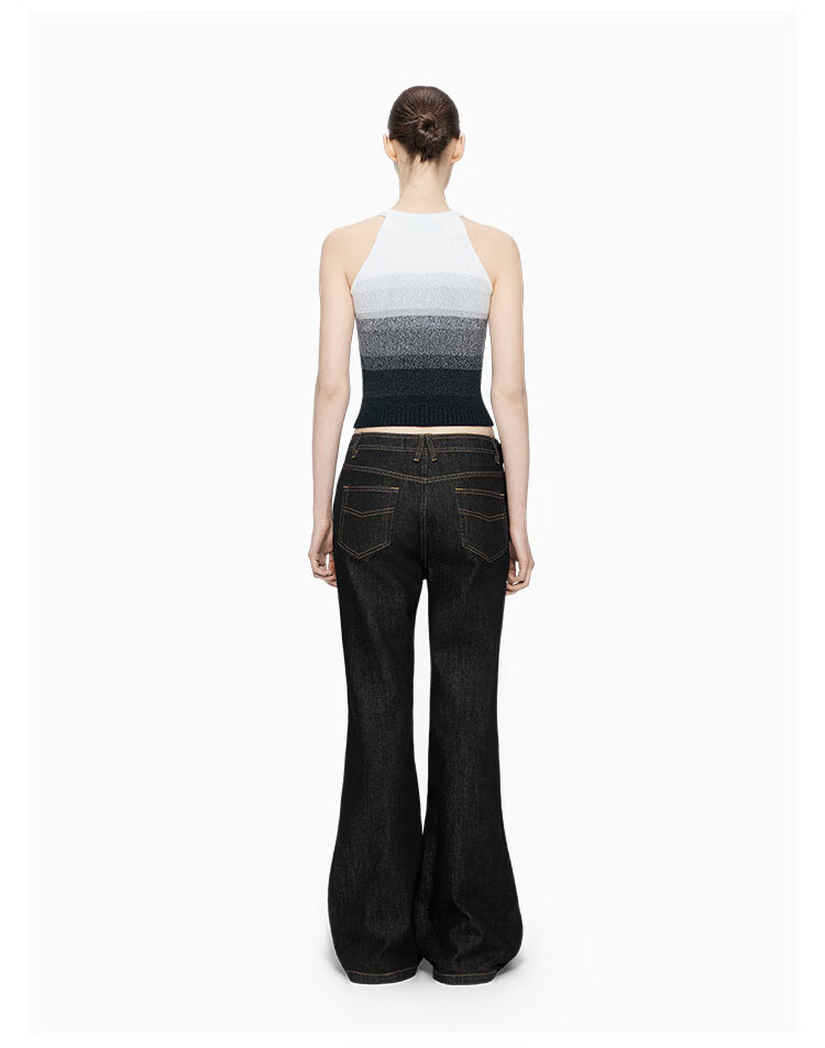ANN ANDELMAN Official Gradient Knit Vest Women Colorblock Round Neck Chic Cropped Top Black White XS 6