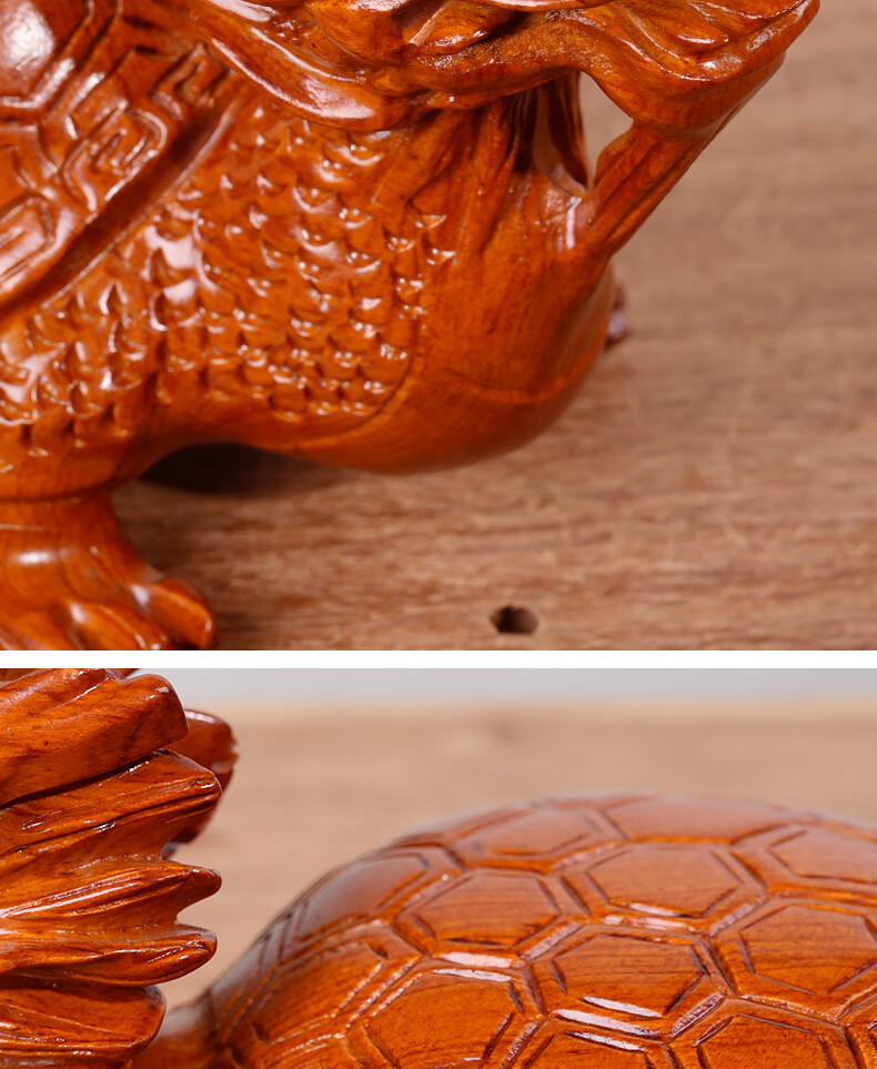 唐砖花梨实木雕刻龙龟摆件木头根雕龙头龟玄武红木家居电视柜装饰礼品