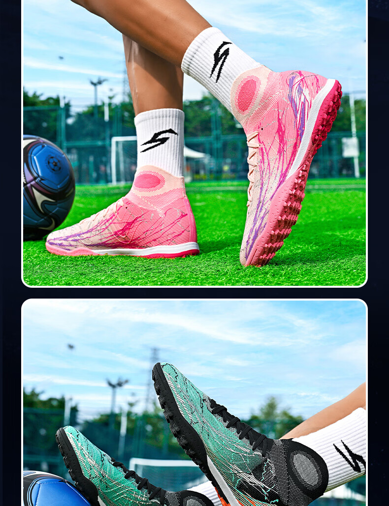SAIBI Men's TF Soccer Shoes, Adult and Youth Professional Training and Competition Cleats 308S, Pink, Size 36 18
