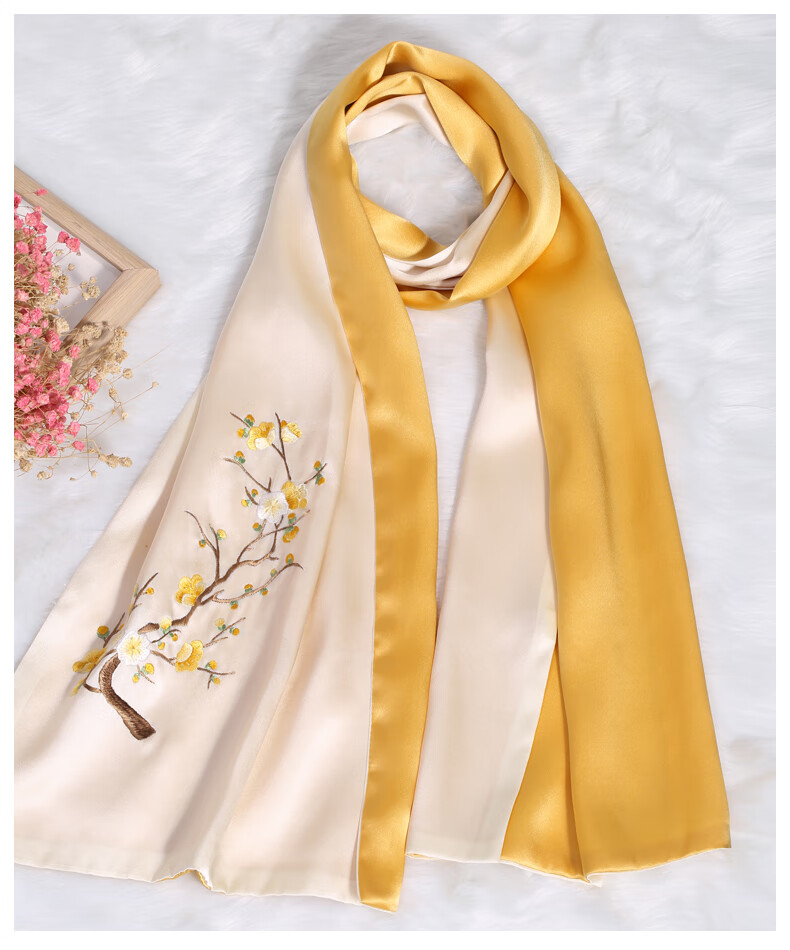 丝帛瑞尔真丝丝巾桑蚕丝女士手工刺绣苏绣送妈妈礼盒装旗袍披肩百搭