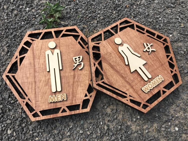 实木仿古中式卫生间标识牌导向牌景区复古洗手间提示牌男女厕所门牌