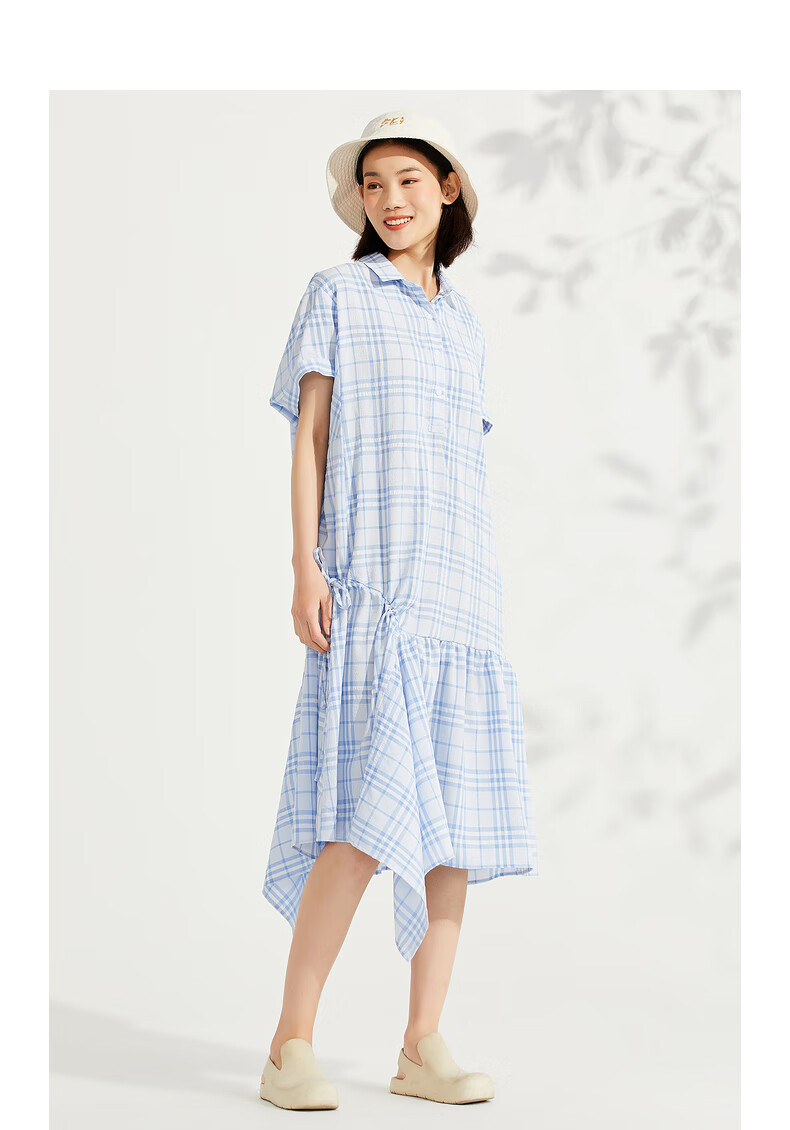 飞鸟和新酒半开襟连衣裙女2022夏季新款中长款复古淑女宽松短袖裙