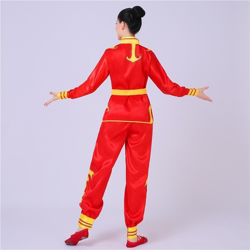 舞龙服装女打鼓服演出服装男腰鼓队服装龙灯服舞龙舞狮威风锣鼓服红色