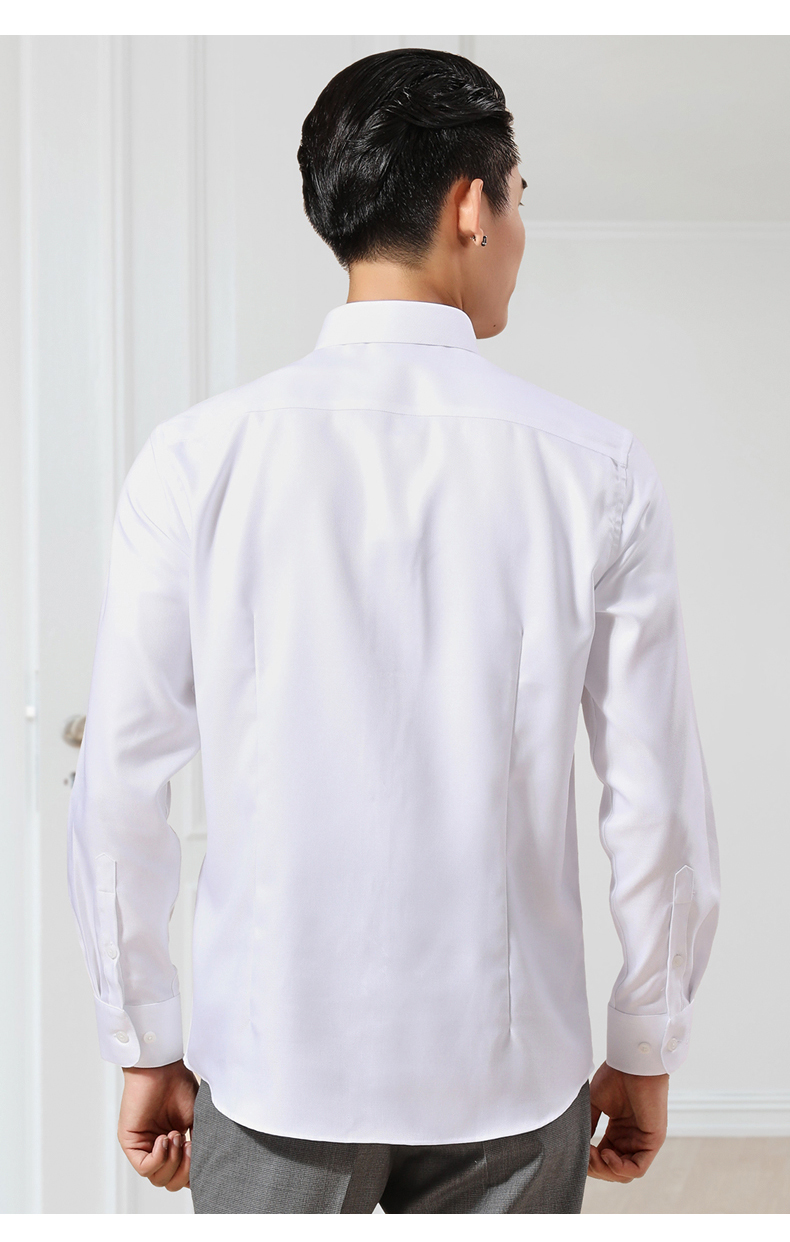 busen步森秋款商务长袖衬衫斜条纹全棉免烫合体衬衣男职业装 蓝色-斜