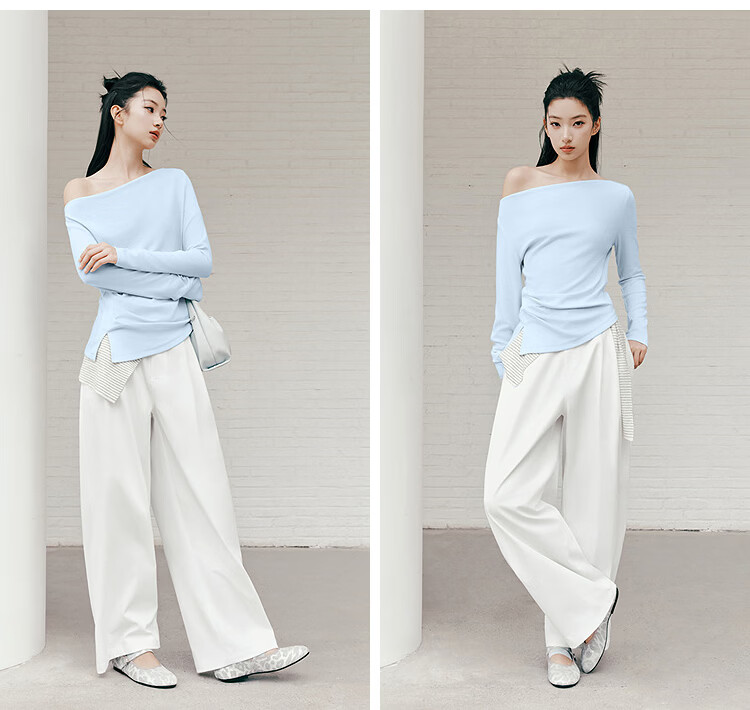 Semir Women's Long Sleeve Crop Top Off-Shoulder Waist Slim Fit Shirt 26 Autumn One-Shoulder Elegant Outerwear 10A526101001 20