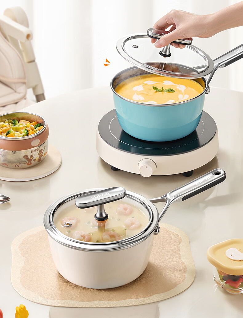 SUPOR 18cm Enamel Non-Coated Baby Food Milk Pot Flat Bottom Soup Pot Compatible with Induction and Gas Stoves 5