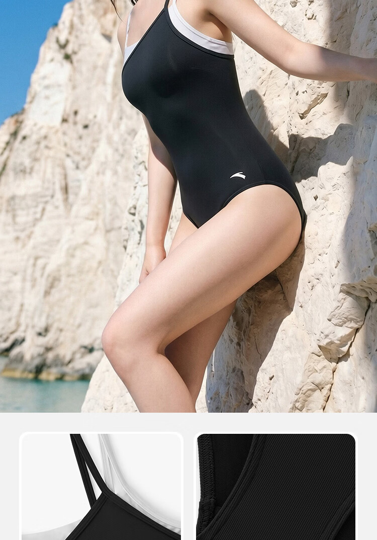 Anta 2026 New Women's High-Value Triangle Slim Fit Strappy Swimsuit Black 11