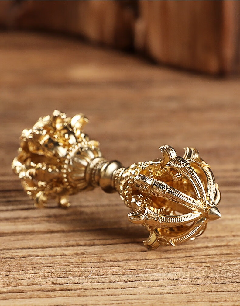 纯铜加厚九股金刚杵尼泊尔工艺品密宗法器雕刻莲花藏式降魔杵摆件 铜