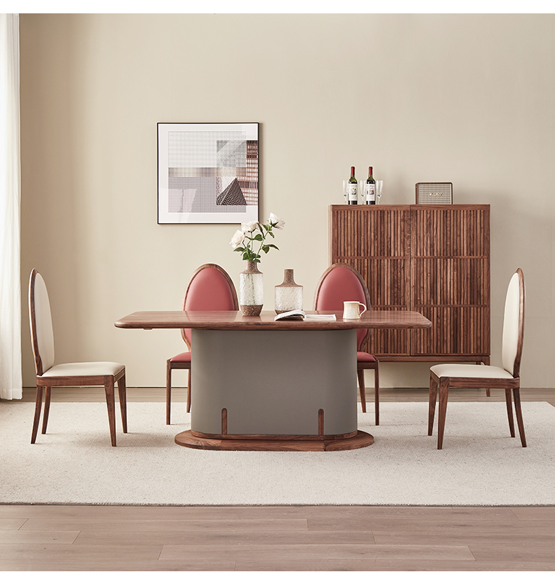 纽菲乐 北美黑胡桃木餐桌椅组合餐厅家具 一桌四椅 180*90*76cm【图片