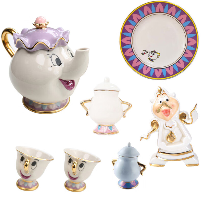 迪士尼茶壶太太美女与野兽茶壶镀金陶瓷迪士尼茶壶杯mrs.