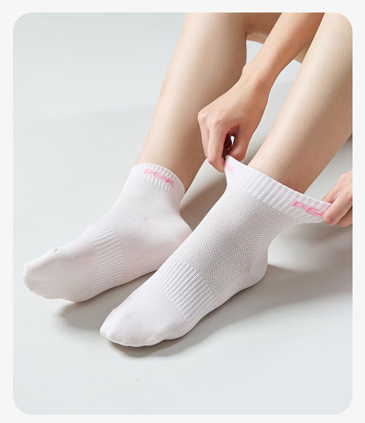 PEAK Women's Socks Summer Thin Breathable Odor-Resistant Sweat-Absorbing Sports Casual Cotton Mid-Calf Socks 3 Pairs Light Pink 12