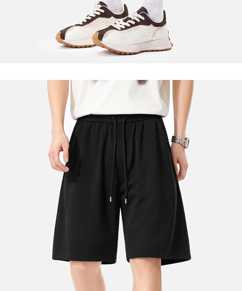 MINISO Men's Casual Summer Cotton Shorts, Basic Loose Fit Black Z, Size L 18