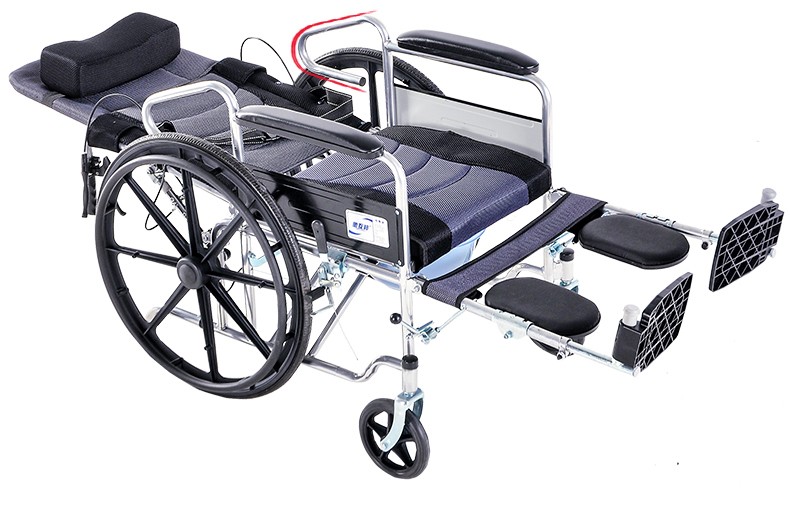 轮椅折叠轻便多功能带坐便器小型全躺老人老年残疾人手推车 双坐垫