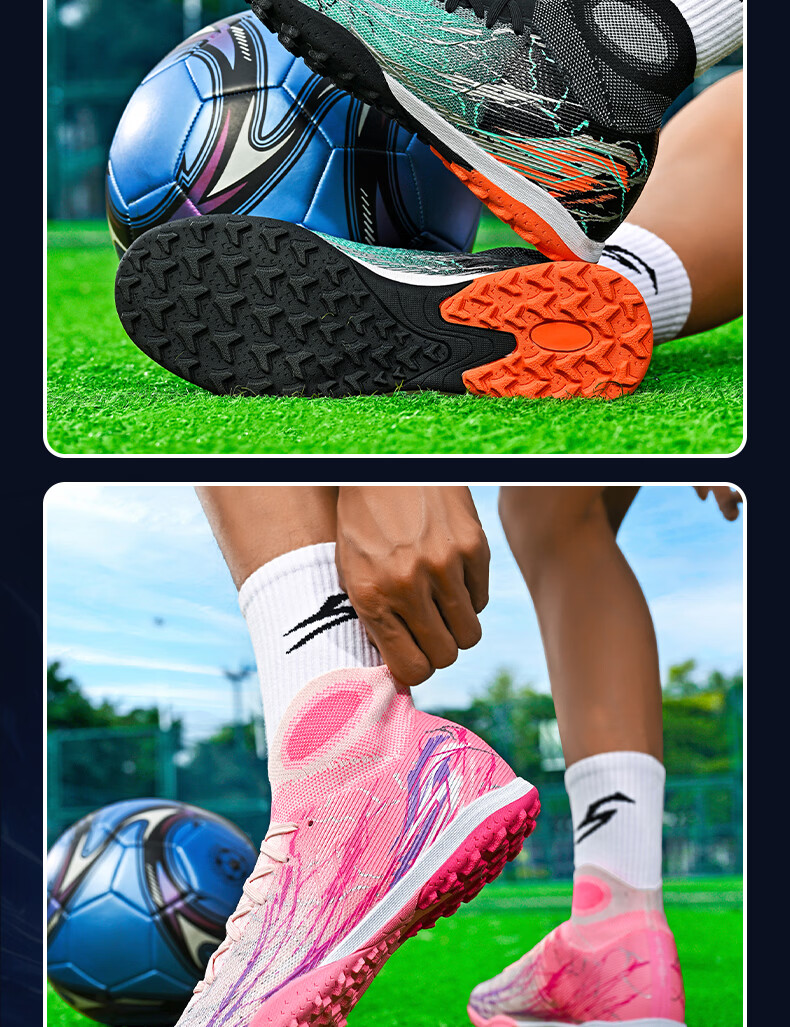 SAIBI Men's TF Soccer Shoes, Adult and Youth Professional Training and Competition Cleats 308S, Pink, Size 36 16