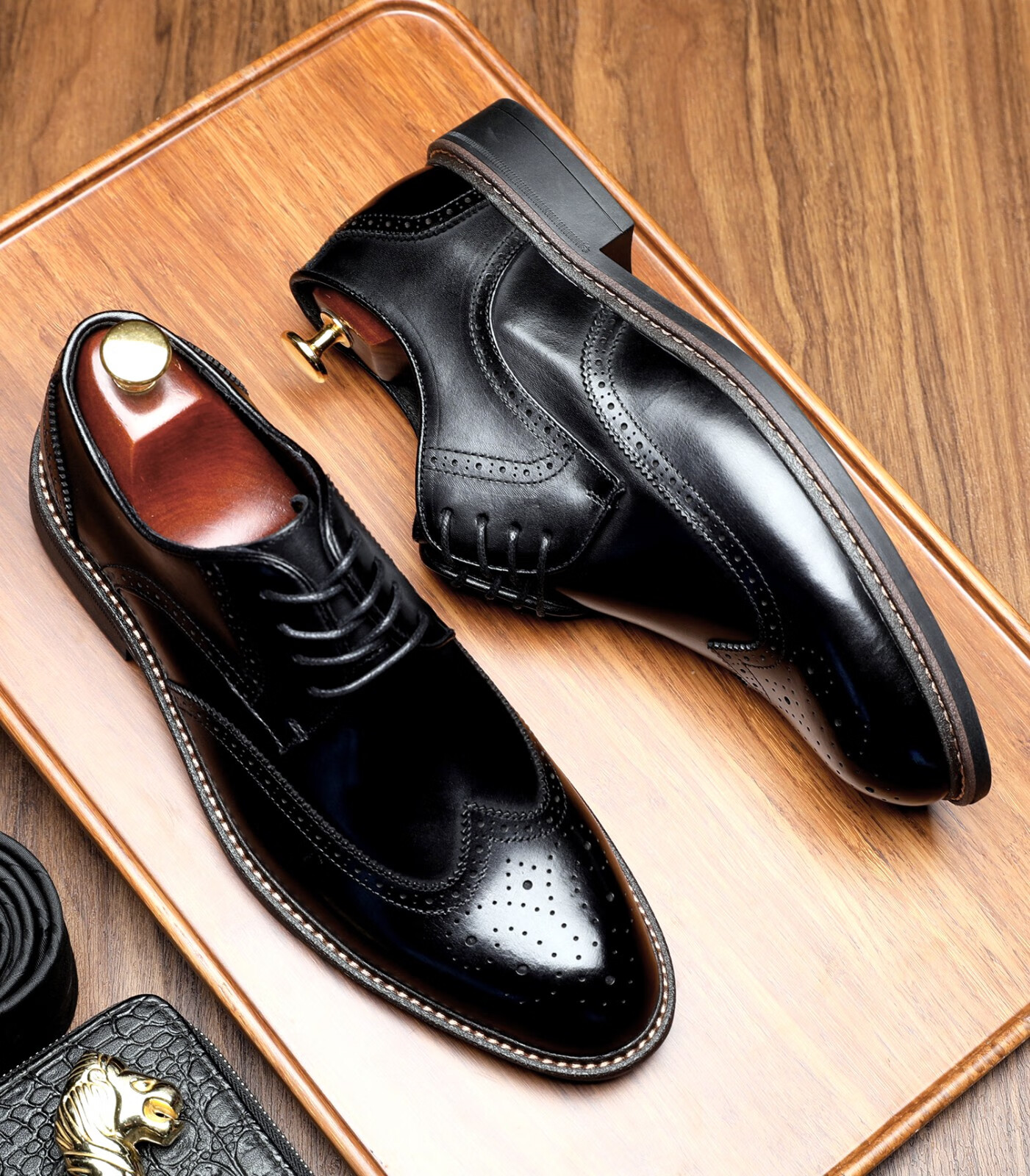 shencaizi申才子男鞋商务正装皮鞋男士英伦风布洛克雕花复古休闲青年