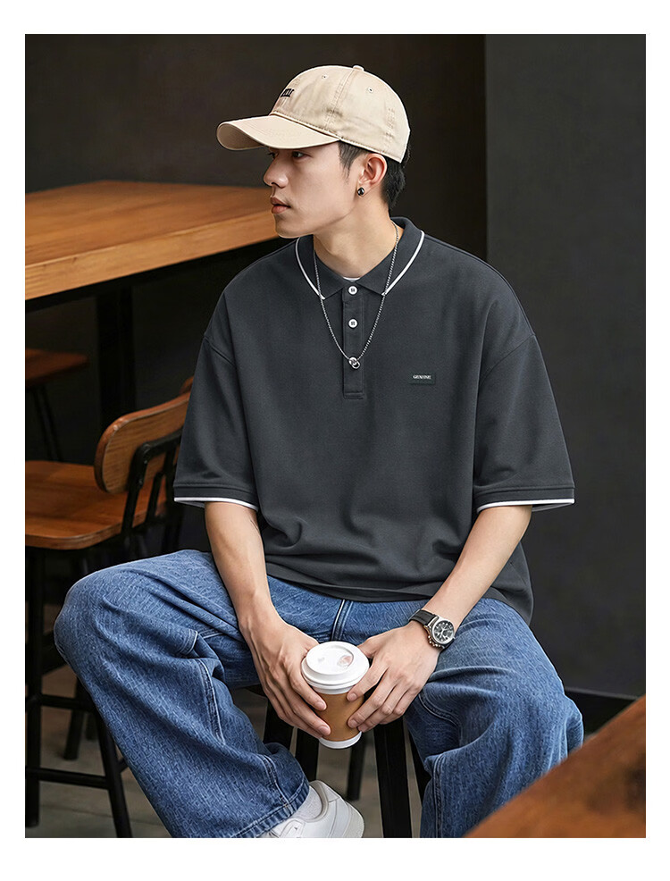 TonLion 2026 Summer New Men's Short Sleeve Polo Shirt Gray Sports Style Versatile Fashion Youth Top 9