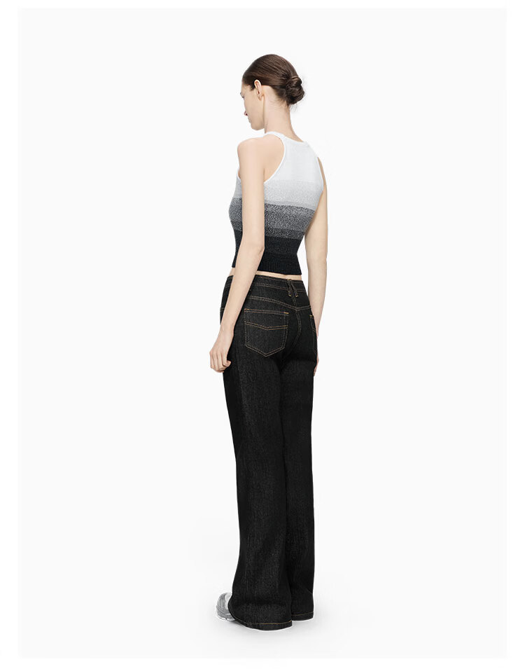 ANN ANDELMAN Official Gradient Knit Vest Women Colorblock Round Neck Chic Cropped Top Black White XS 7