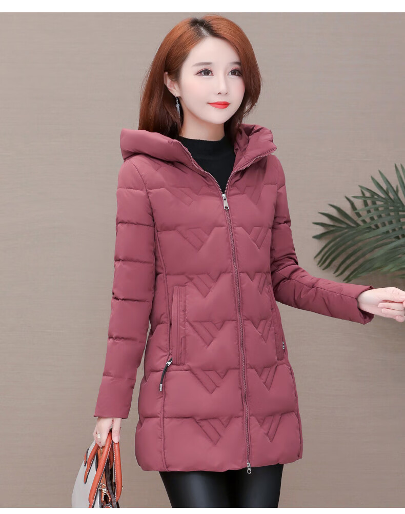 梦特娇时尚女装红色羽绒中长款秋冬装2021年新款小个子外套加厚 酒红