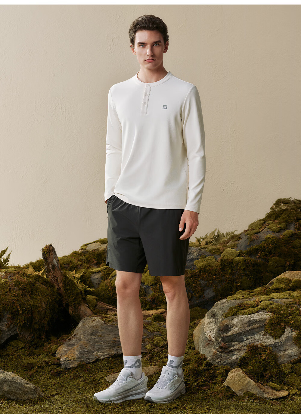 FILA Men's Knitted Long Sleeve T-Shirt 2026 Autumn Henry Collar Sports Fitness Quick-Dry Long Tee 18