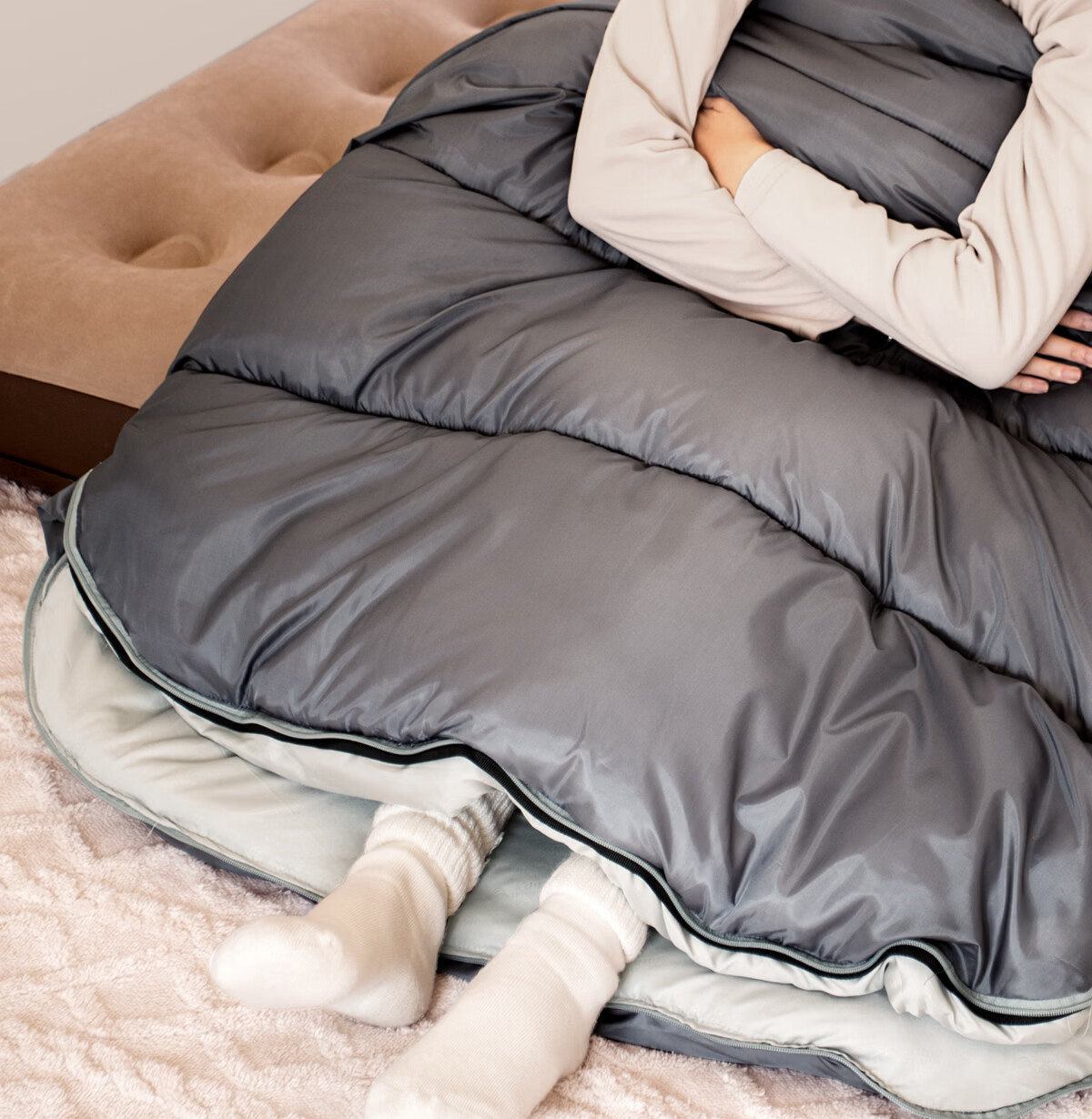 Beishanlang Outdoor Sleeping Bag Adult Winter Warm Extra Wide Envelope Cotton Sleeping Bag Camping Thickened Universal Gray -2.5 14