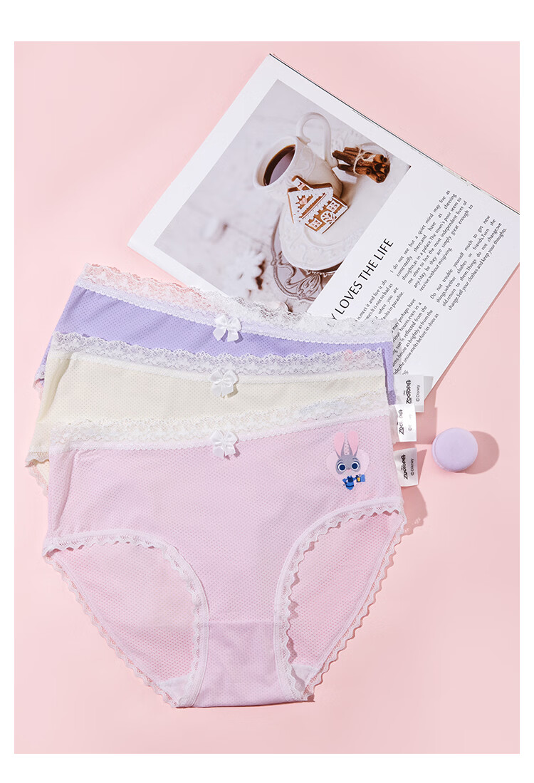 Disney Bunny Officer Children's Underwear 26 Summer Girls Cooling Breathable Lace Trim Triangle Pants Class A 3-Pack Mixed Colors Size 130 14